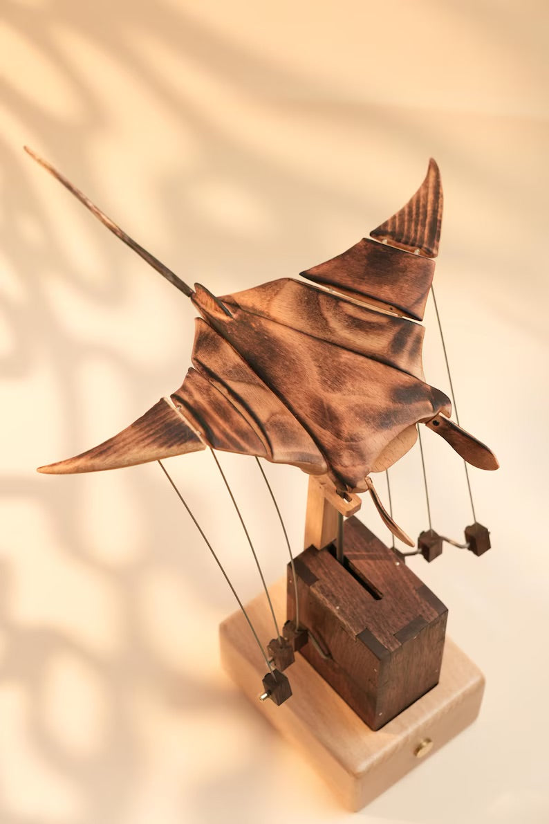 The Manta Ray — Handcrafted Walnut Kinetic Sculpture
